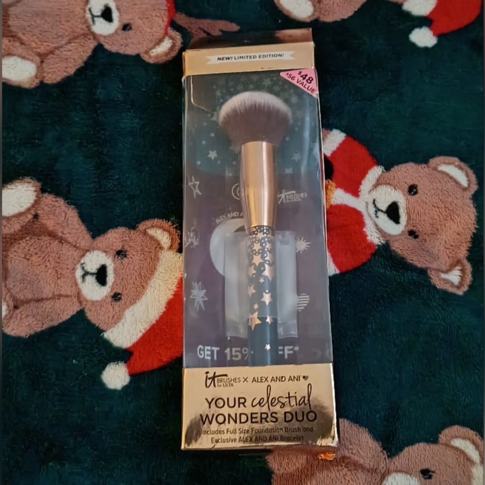 IT Cosmetics Celestial Wonders Duo Makeup Brush - Gold/Blue NEW